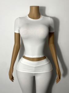 Nouvel ensemble 2 pièces extensible pour femme : haut à manches courtes et pantalon à enfiler avec taille ajustable, couleur unie pour l'été, logo personnalisé - Product Image 6