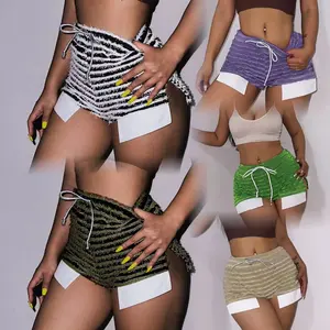 2023 새로운 도착 패션 drawsttrng 높은 허리 질감 줄무늬 전리품 짧은 바지 bodycon 섹시한 캐주얼 반바지 여성용