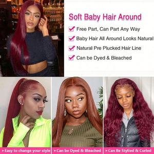 Perruque à dentelle frontale 180% de densité HD transparente, rouge bordeaux 99J, cheveux vierges Remy brésiliens longs pour femmes noires - Product Image 3