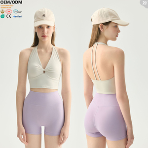 XW-WX62022 Women's Halter Neck Yoga Sports Bra Butterfly Knot Strap Design Soft Stretch Medium <strong>Support</strong> Gym Workout <strong>Crop</strong> <strong>Top</strong> - Product Image 1