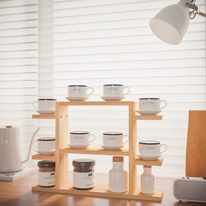 Support à tasses en bois, étagère de rangement multi-niveaux, organisateur de vaisselle de cuisine de bureau, type sur pied à 3 étages - Product Image 3