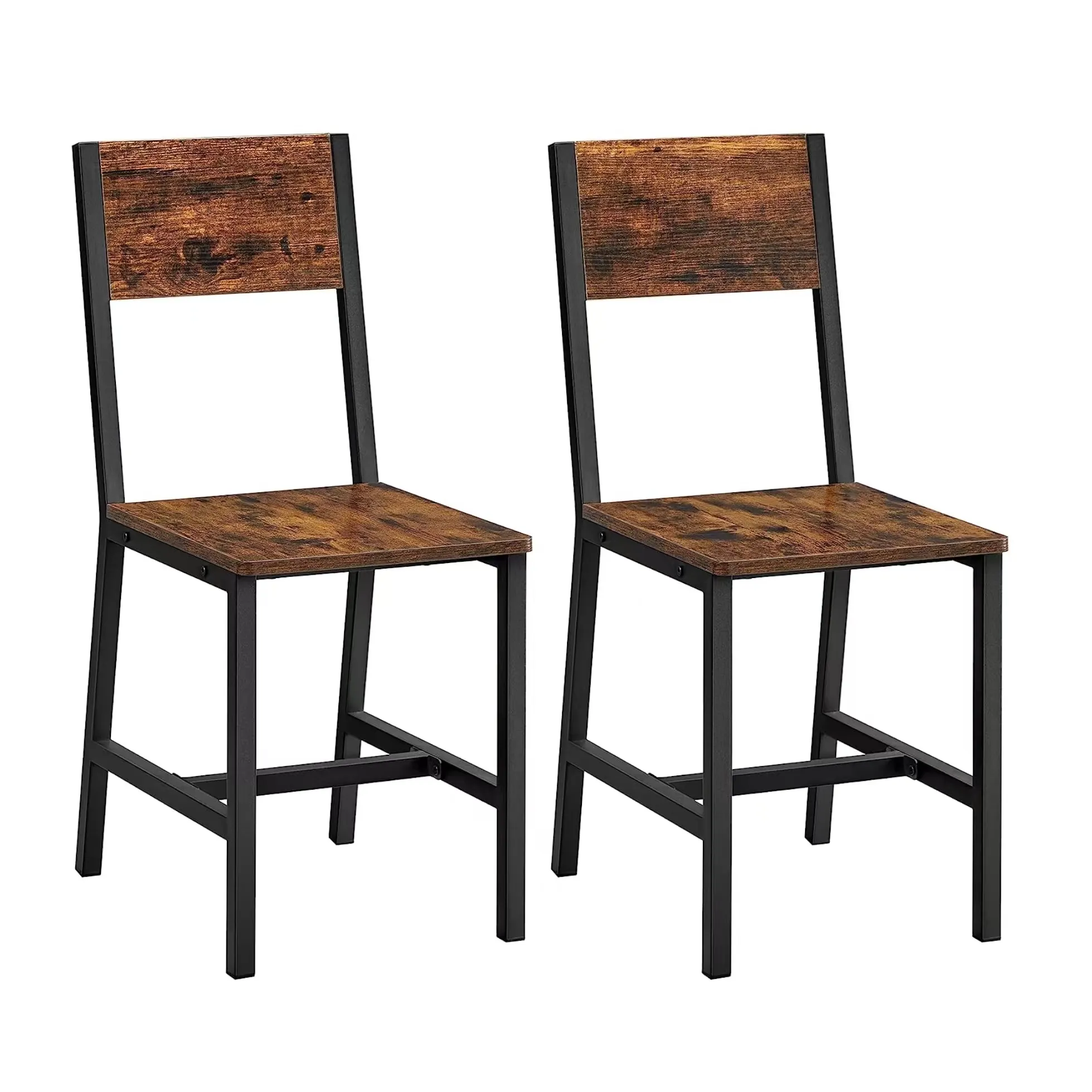 Cadeiras de jantar de madeira provincial estilo rústico com estrutura de metal e aço
