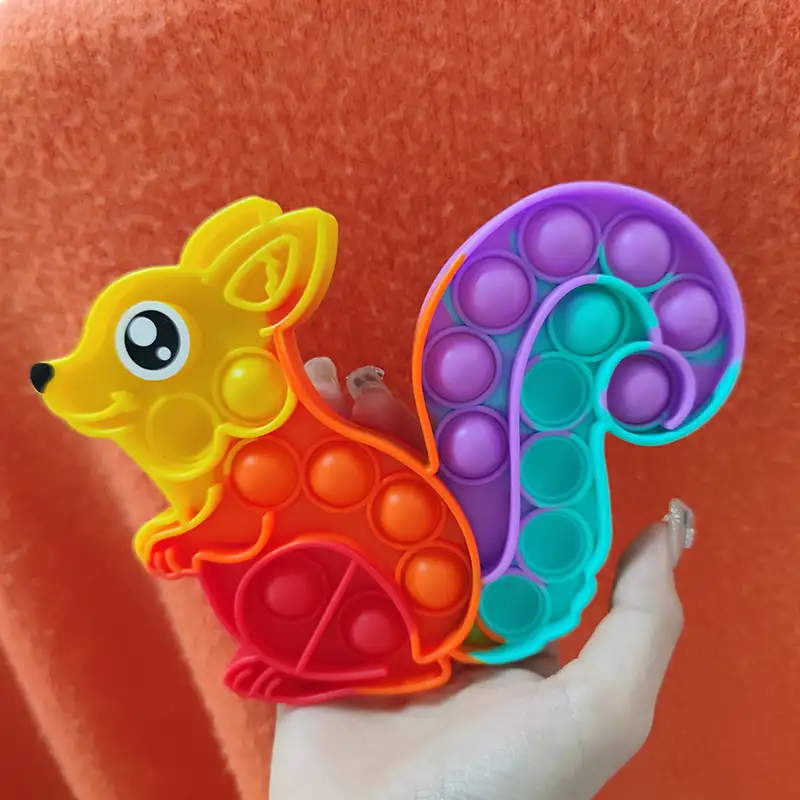 Stress Relief Toy 2022 New Design Colorful Stress Relief Popper Silicone Rainbow Sensory Push Pop Bubble Squirrel Fidget Toy