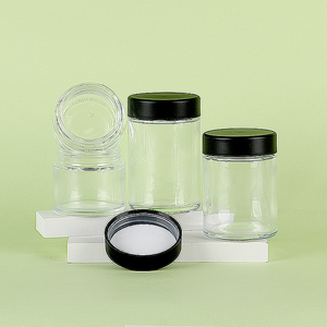 Bocaux en verre transparent avec couvercles en plastique noir, lot de 5, différentes tailles, pour le stockage, emballage en verre sodocalcique - Product Image 5
