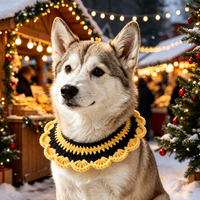 Cadeau de Noël pour animaux de compagnie : Écharpe triangulaire tissée à la main, Collier à fleurs artificielles, Accessoire de serviette anti-bave tricotée, Collier de cou, Bavoir