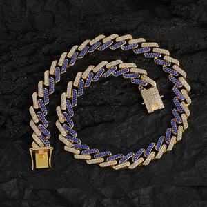 14K 925 plata esterlina Hip Hop moda Miami cubano enlace cadena collar helado 2 filas púrpura moissanita rapero joyería - Product Image 4