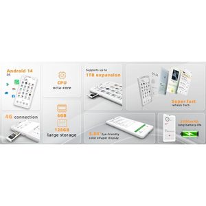 Téléphone Bigme HiBreak S C 5,84 pouces avec écran E-Ink, 6 Go de RAM, 128 Go de stockage, Android 14, lecteur de livres électroniques couleur avec Bluetooth et Wi-Fi - Product Image 5