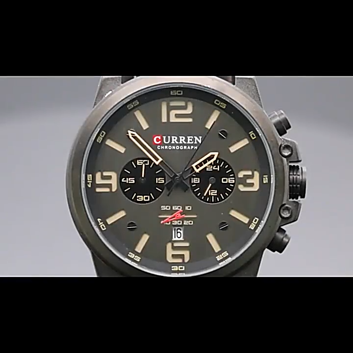 CURREN 8314 Orologio Da Uomo, Stile Casual, Quadrante Analogico Con Cronografo E Calendario. Cassa 47 Mm, Cinturino 24 Mm, Movimento Al Quarzo Giapponese, Impermeabile 3 Bar. Colore Bianco/nero.
