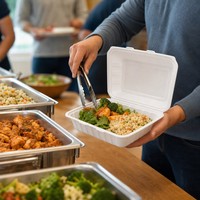 Contenitore per Pranzo Monouso in Schiuma PS Leggera di Grado Alimentare con 3 Scomparti, Design Impilabile, Isolamento Termico, Impermeabile e Resistente all'Olio