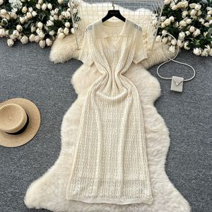 Robe Vintage en Tricot Crocheté Creux pour Femme, Ensemble 2 Pièces Halter Superposé, Tendance Estivale - Product Image 2