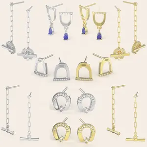 Aiz ODM Lucky Customized Equestrian Earring Detachable Chain 14K Solid Gold Huggie Luxury Jewelry Hoop Custom Stud Earrings