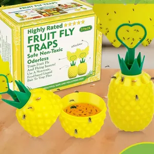 2Pcs plastic pineapple shaped fruitfly killer yellow indoor fruit fly trap bottle catcher with bait and sticky