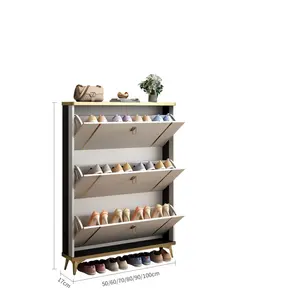 Luxury Modern Wooden Home Entrance Furniture Organizer Storage Tipping Bucket Thin Shoes Rack Cabinet