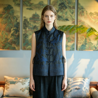 Gilet noir en soie véritable Xiangyun pour femme, style Guochao, brodé, color-block, robuste, avec ourlet irrégulier 7597