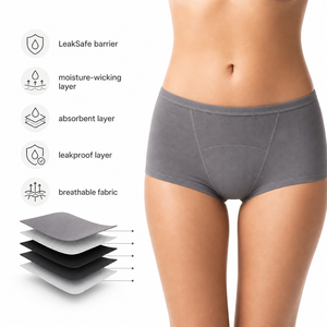 Culotte menstruelle confortable en fil peigné, quantité minimale flexible, avec soutien et 5 couches, très absorbante - Product Image 1