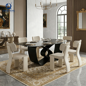 Tavolo da Pranzo Moderno con Piano in <span class=keywords><strong>Vetro</strong></span> Temperato Effetto Onda Nera e Gambe a Farfalla in Acciaio al Carbonio per Arredamento Sala da Pranzo - Product Image 1