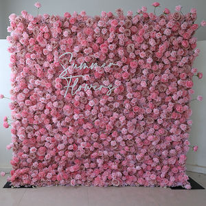 Mur de fleurs artificielles romantique et rêveuse pour mariage, 8 pieds x 8 pieds, roses roses mélangées, polyester fait main, réutilisable, panneau 3D - Product Image 6