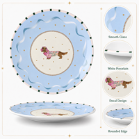 Assiette en porcelaine de 8 pouces, motif chien, voiture et sapin de Noël, style dessin animé moderne et fantaisiste, résistante au lave-vaisselle, idéale pour les mariages et les fêtes