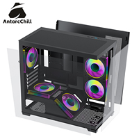 AntarcChill Black Mid Tower Steel Computer Chassis Side Panel Window Dual Compartment MicroATX Support 360 Radiator USB3.0 Ports