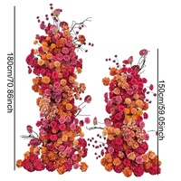 Décoration de fond de scène de mariage en rangée de roses artificielles de luxe en soie orange et rose vif pour présentoir de sol ou de fenêtre