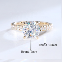 Bague en or massif 9k 10k 14k 18k avec moissanite taille ronde 9mm 3CT, bague de fiançailles et de mariage pour femme
