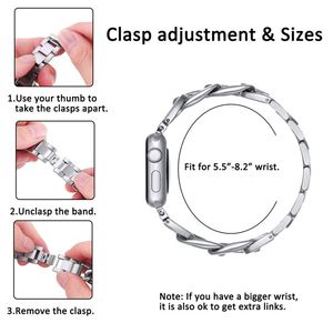 หรูหรานาฬิกาสําหรับ Apple Watch 8 7 41 45 มม.6 5 4 ผู้หญิงสร้อยข้อมือสแตนเลสสําหรับ iWatch Ultra 49 44 40 42 38 มม.สายคล้อง
