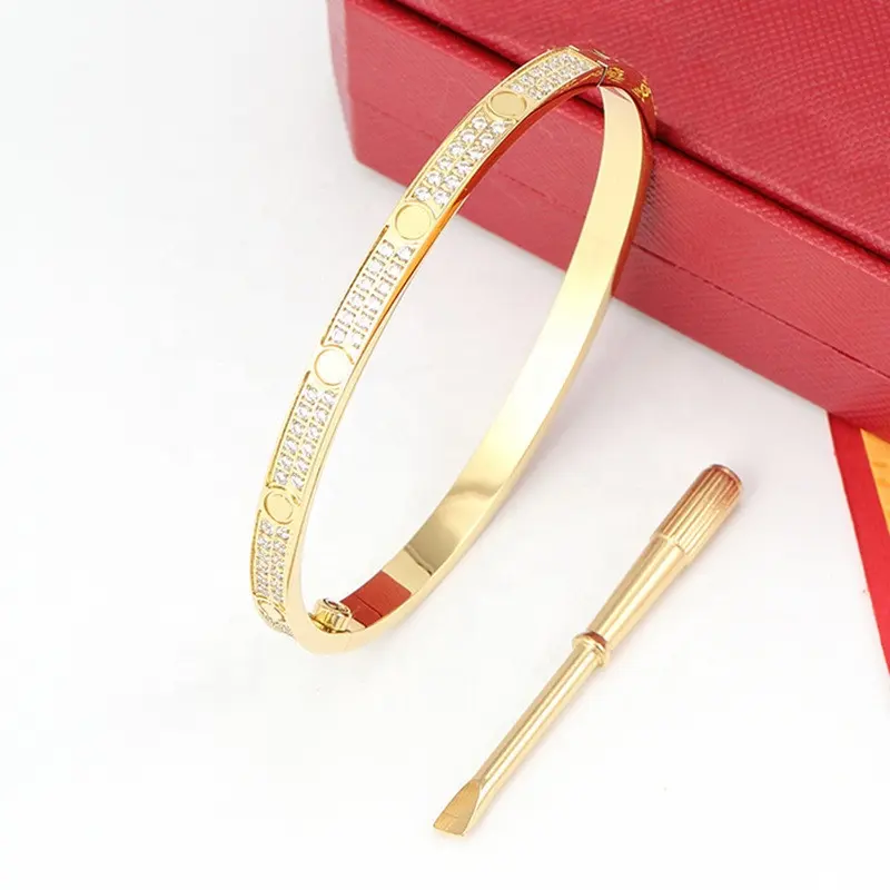 Jessy Fashion Women Luxury De Luxe Bracelets Stainless Steel Charm SCREW LOVE 2 Lines Full Diamonds Bangles Bracelets