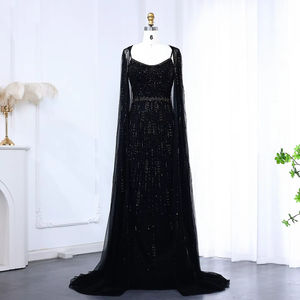 Vestido de noche de sirena champán Natural 3D con lentejuelas de lujo capa elegante árabe negro largo mujeres vestidos de fiesta Formales - Product Image 4