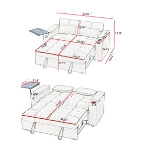 <span class=keywords><strong>Canapé</strong></span>-lit convertible 3-en-1 pliable 65'' avec fonction de tirage à 360° °   Table <span class=keywords><strong>d</strong></span>'appoint pivotante, montage facile, idéale pour le salon, moderne, noire - Product Image 6