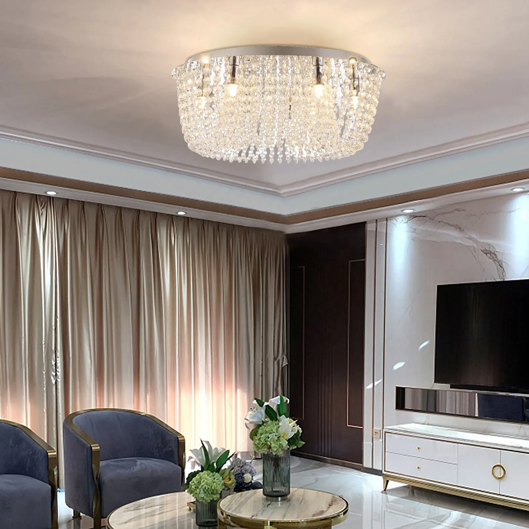 European LED Lamp Crystal Chain Luxury Chandelier Ceiling Lighting glass Indoor Decoration pendant lamp