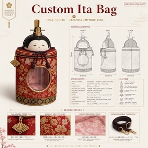 <span class=keywords><strong>Sac</strong></span> Ita personnalisé <span class=keywords><strong>japonais</strong></span> avec poupée impératrice Hina Ningyo, broderie en tissu <span class=keywords><strong>de</strong></span> soie rouge, tirette <span class=keywords><strong>de</strong></span> fermeture éclair en forme d'éventail, doublure Sakura et présentoir pour épingles - Product Image 1