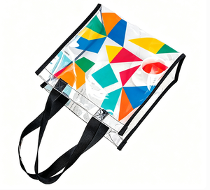 Eco-Friendly Transparent <b>PVC</b> Tote Bag Stylish Rope Handle Medium Size Open <b>Top</b> Custom Logo Durable PP Webbing for Shopping - Product Image 2