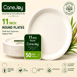 <b>11</b> Inch Round Bagasse Disposable Plate Heavy Duty For Hot And Cold Foods Takeaway Use - Product Image 2