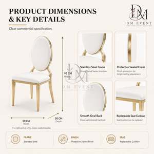 Chaise de réception de mariage ronde rembourrée en acier inoxydable doré avec coussin blanc pour salles de banquet – Vente en gros de sièges - Product Image 4