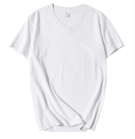 T-shirt Homme Col V Manches Courtes 210g Coton Blanc Été Nouveau Coupe Slim Décontracté Écologique Respirant Sans Coutures Uni Vierge