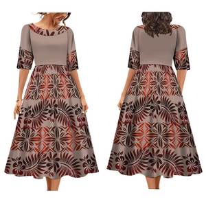 タパポリネシアドレスハーフスリーブスイングフィットとフレアプリーツロングドレス太平洋島デザインレディースドレス - Product Image 3