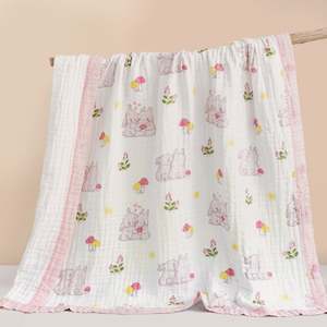 Vente en gros de couvertures pour bébé en mousseline de coton 100% tricotée à 6 couches, anti-rides - Product Image 4