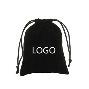 Bolsa de terciopelo bordada para joyería, bolsa pequeña de terciopelo negro, promoción reciclable, pedido personalizado