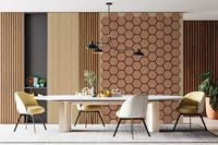 Panneaux muraux acoustiques en bois hexagonaux 3D en polyester - Panneaux muraux acoustiques en bois écologiques à lattes pour l'absorption et l'isolation acoustique
