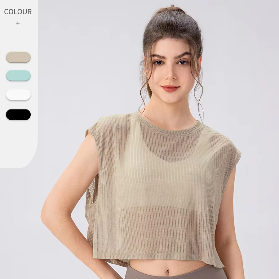 Women's Summer Breathable Quick Dry Crew Neck Sleeveless Yoga Top Short and Loose Running Sports Fitness Vest 100% Polyester
