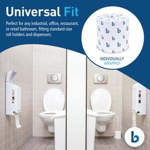 Papel Higiénico Premium de 4 Capas Boardwalk B6144, Seguro para Fosas Sépticas, Rollo Jumbo Blanco - 12 Rollos/Caja - Product Image 5