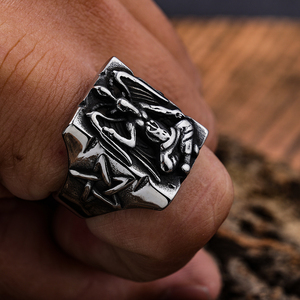 Nhẫn Biểu Tượng <span class=keywords><strong>Lucifer</strong></span> Cổ Điển Tôn Giáo Christian Nhẫn Nam Bằng Thép Không Gỉ Punk <span class=keywords><strong>Lucifer</strong></span> Biểu Tượng Signet Quỷ Satanic Baphomet Nhẫn Dê - Product Image 2