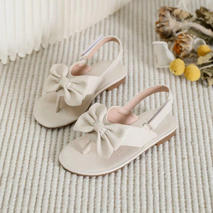 Sandales d'été en gros pour filles, en cuir souple, avec nœud décoratif, style tongs - Product Image 1