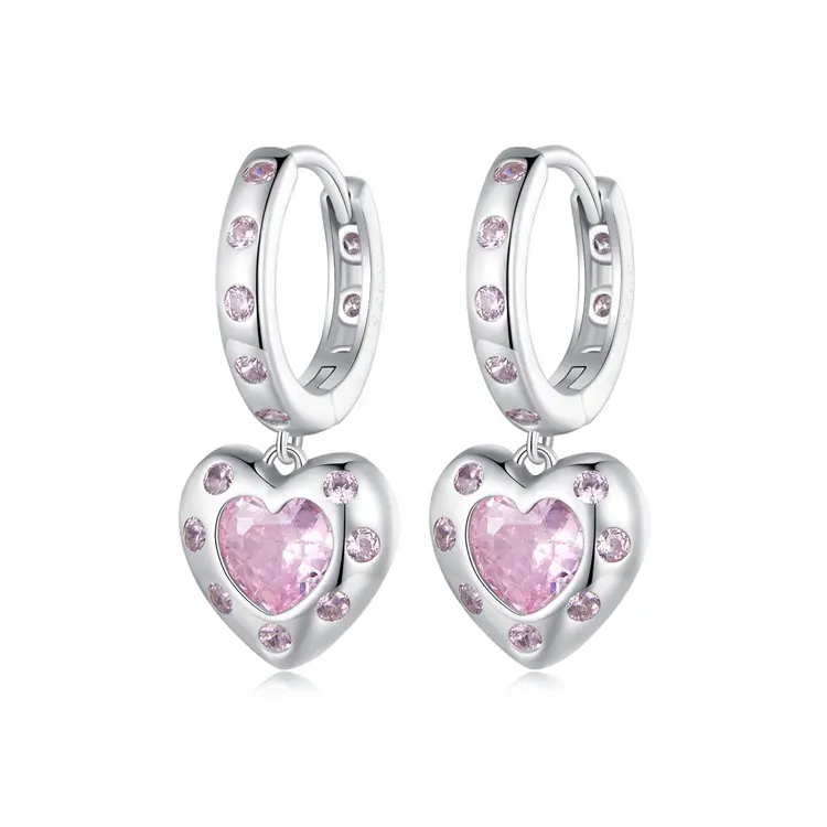 Sublimación personalizada elegante grandes pendientes de joyería de moda al por mayor 925 colgante de plata esterlina niñas Rosa corazón aro pendiente