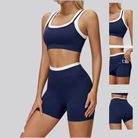 Ensembles de yoga solides 2 pièces, faible MOQ, vêtements de sport personnalisés par sublimation, séchage rapide, respirant, soutien-gorge de yoga et short de fitness, extensible dans les quatre sens