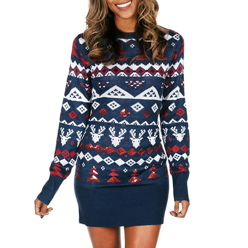 white christmas dresses Christmas Snowflake Sweater Dress Loose Pullover Knitted Dre – My  Sister-Sister Store main image 0