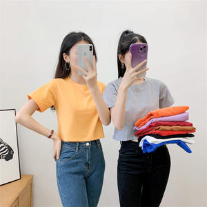 Top corto con estampado personalizado para mujer, Camiseta <span class=keywords><strong>de</strong></span> algodón suave <span class=keywords><strong>de</strong></span> manga corta, etiquetas ecológicas, etiquetas colgantes, gran oferta, estilo informal - Product Image 3