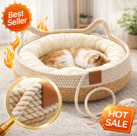 Nouveau design, Nid pour chat en rotin, tricoté en une seule pièce, ludique, avec balle jouet, lit pour chat en rotin