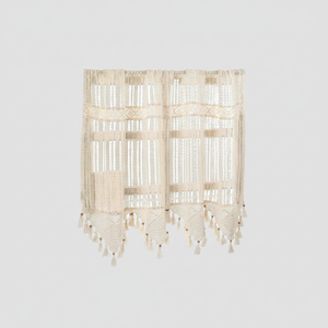 Voilage en tulle authentique à franges et bordure large en dentelle, rideaux élégants multi-tailles, couleur unie, fabriqués en France pour la décoration intérieure - Product Image 2
