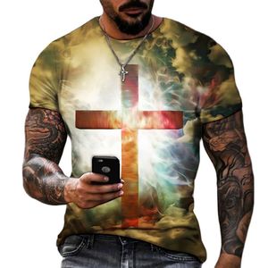 핏스피 남성 티셔츠 신 종교 그리스도 예수 십자가 3D 프린트 힙합 루즈핏 반팔 스트릿웨어 오버사이즈 빈티지 티셔츠 - Product Image 3